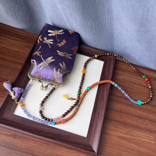 Handcrafted Women Crossbody phone bag with stone beaded chain